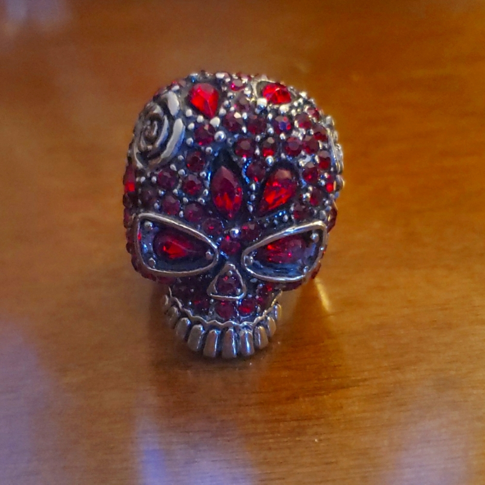 Ruby Crystal Skull Ring